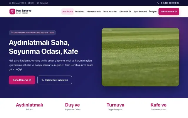 Halı Saha ve Spor Tesisi için Klasik Lacivert Pembe – Halı Saha ve Spor Tesisi Web Sitesi ana sayfa görünümü