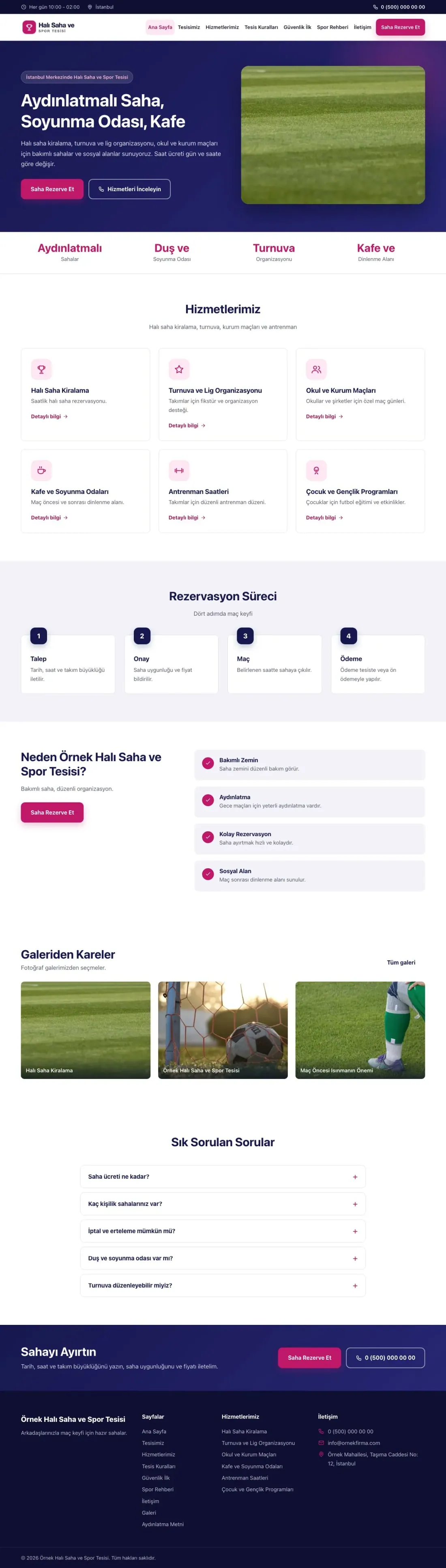 Halı Saha ve Spor Tesisi için Klasik Lacivert Pembe – Halı Saha ve Spor Tesisi Web Sitesi ana sayfa görünümü