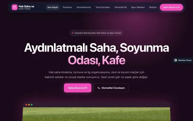 Halı Saha ve Spor Tesisi için Koyu Modern Erik Pembe – Halı Saha ve Spor Tesisi Web Sitesi ana sayfa görünümü