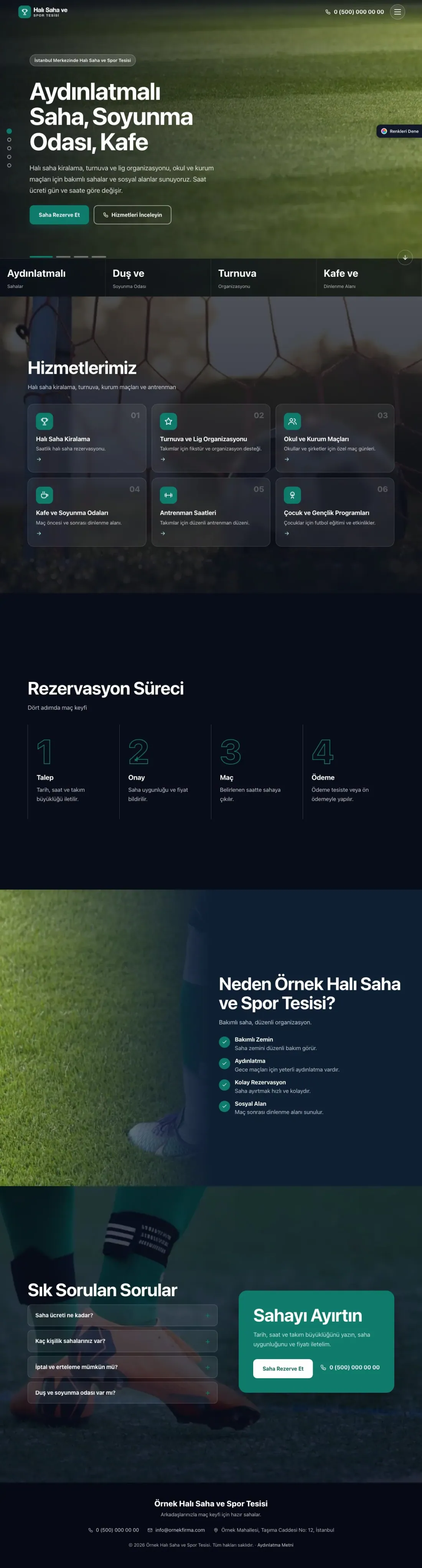 Halı Saha ve Spor Tesisi için Tam Ekran Mavi Turkuaz – Halı Saha ve Spor Tesisi Web Sitesi ana sayfa görünümü