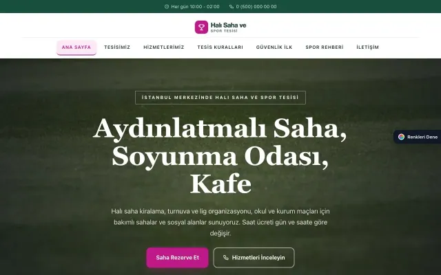 Halı Saha ve Spor Tesisi için Zigzag Petrol Pembe – Halı Saha ve Spor Tesisi Web Sitesi ana sayfa görünümü