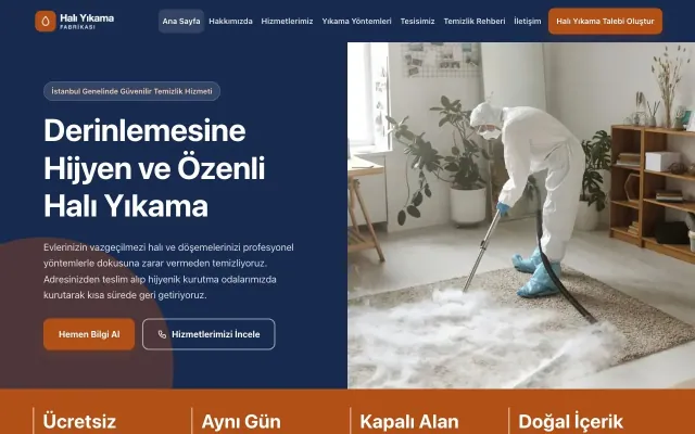 Blok Mavi Turuncu – Halı Yıkama Web Sitesi ana sayfa görünümü