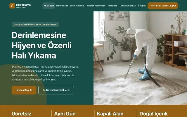 Blok Petrol Turuncu – Halı Yıkama Web Sitesi ana sayfa görünümü