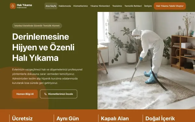 Blok Zeytin Turuncu – Halı Yıkama Web Sitesi ana sayfa görünümü