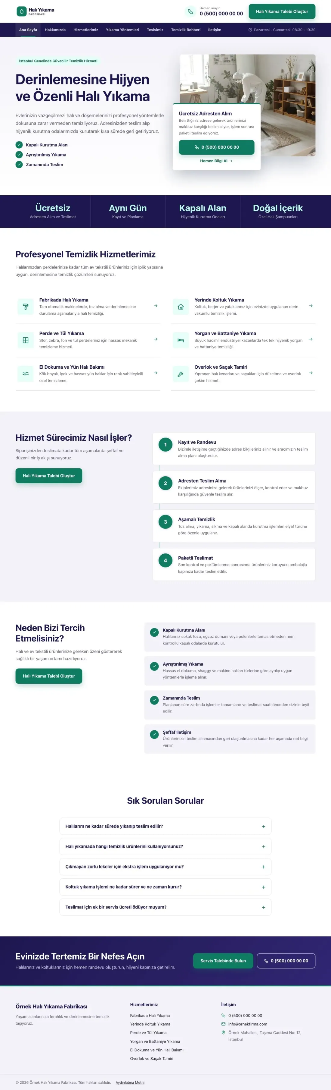 Bölünmüş Lacivert Turkuaz – Halı Yıkama Web Sitesi ana sayfa görünümü