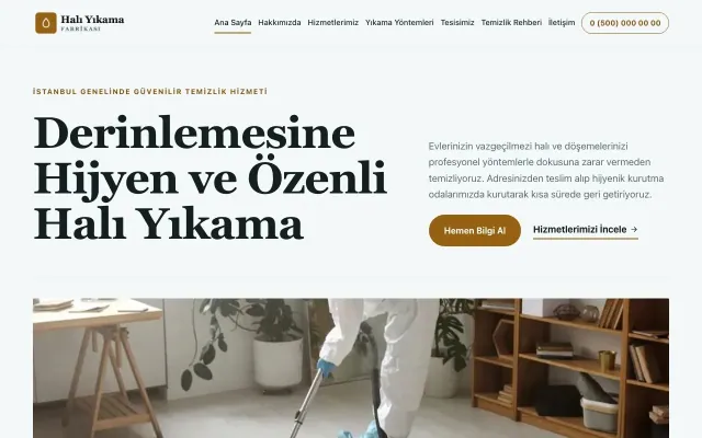 Editoryal Petrol Turuncu – Halı Yıkama Web Sitesi ana sayfa görünümü