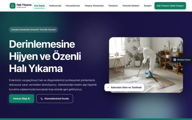 Halı Yıkama için Hareketli Lacivert Turkuaz – Halı Yıkama Web Sitesi ana sayfa görünümü