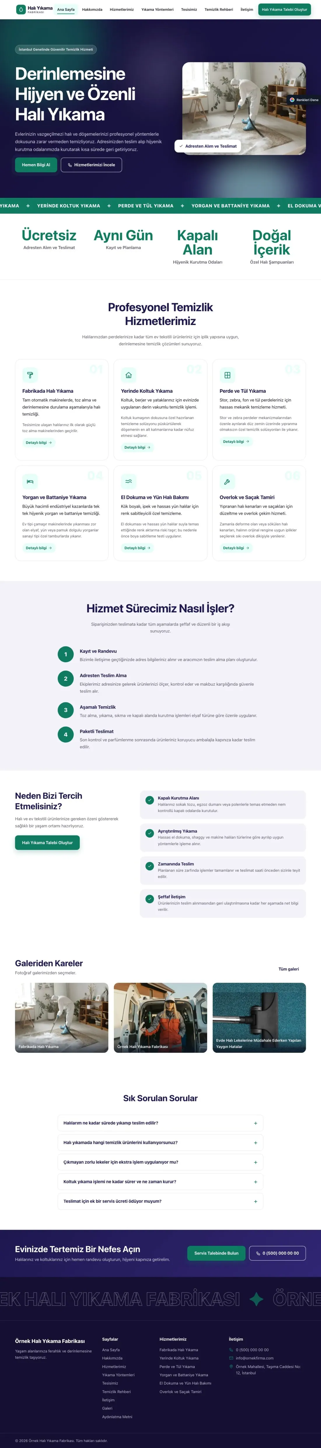 Halı Yıkama için Hareketli Lacivert Turkuaz – Halı Yıkama Web Sitesi ana sayfa görünümü