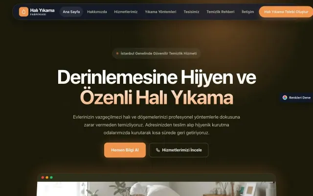 Halı Yıkama için Koyu Modern Zeytin Turuncu – Halı Yıkama Web Sitesi ana sayfa görünümü