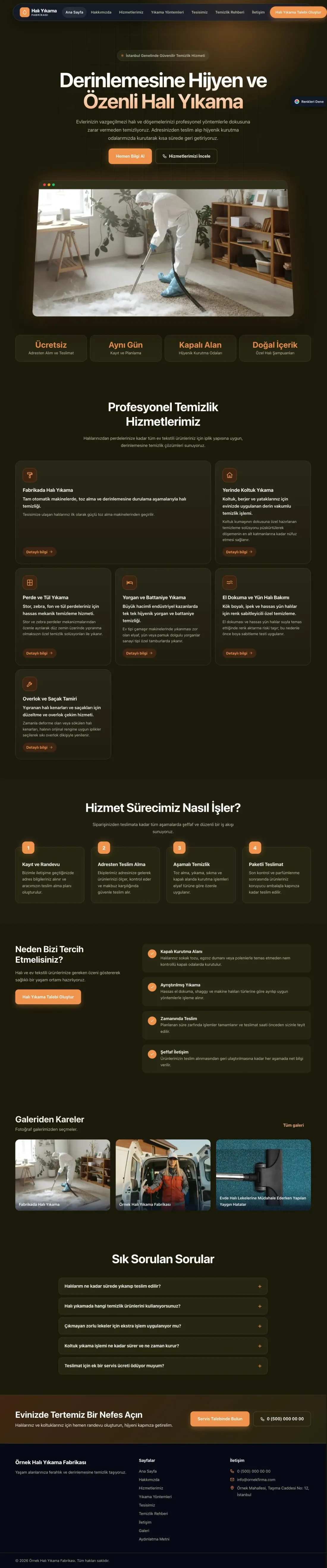 Halı Yıkama için Koyu Modern Zeytin Turuncu – Halı Yıkama Web Sitesi ana sayfa görünümü