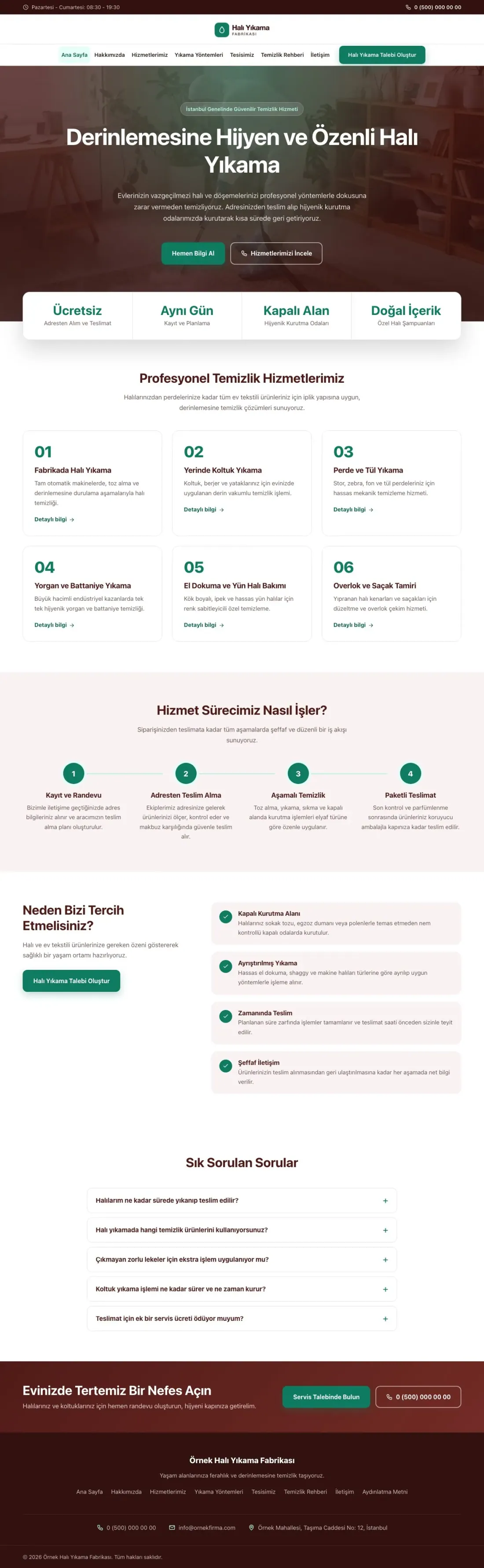 Merkez Bordo Turkuaz – Halı Yıkama Web Sitesi ana sayfa görünümü