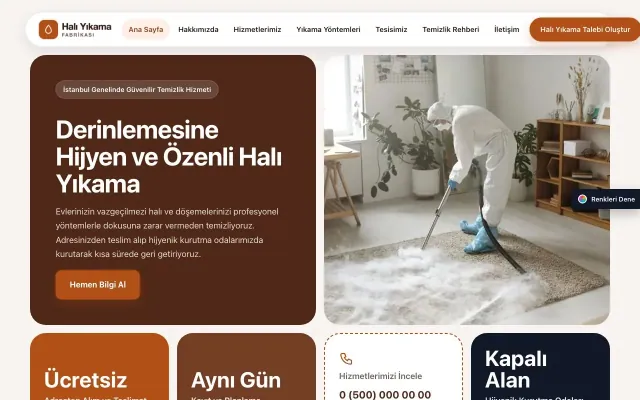 Halı Yıkama için Mozaik Kahve Turuncu – Halı Yıkama Web Sitesi ana sayfa görünümü