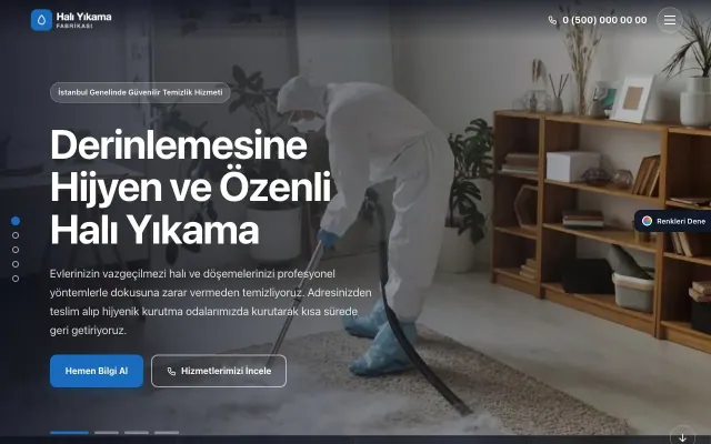 Halı Yıkama için Tam Ekran Bordo Mavi – Halı Yıkama Web Sitesi ana sayfa görünümü