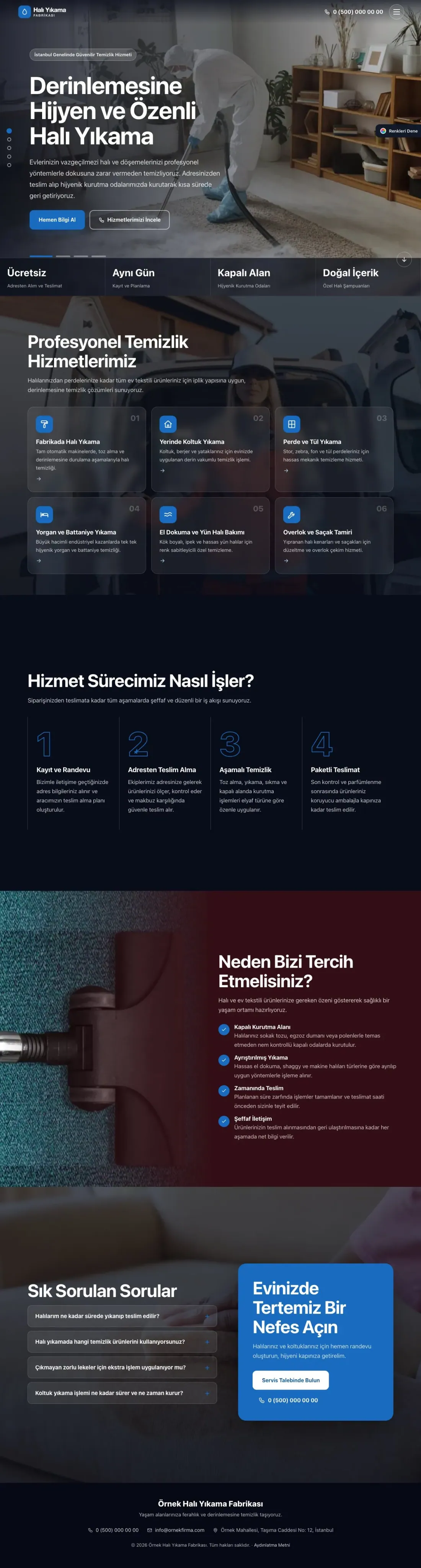 Halı Yıkama için Tam Ekran Bordo Mavi – Halı Yıkama Web Sitesi ana sayfa görünümü