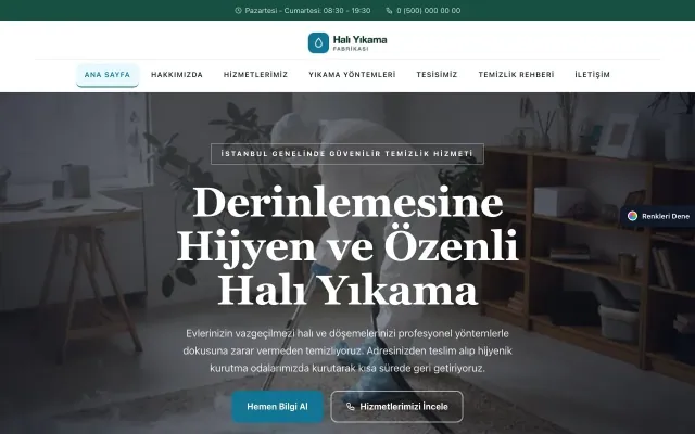 Halı Yıkama için Zigzag Petrol Turkuaz – Halı Yıkama Web Sitesi ana sayfa görünümü
