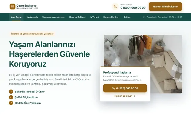 Bölünmüş Petrol Turuncu – Haşere İlaçlama Web Sitesi ana sayfa görünümü
