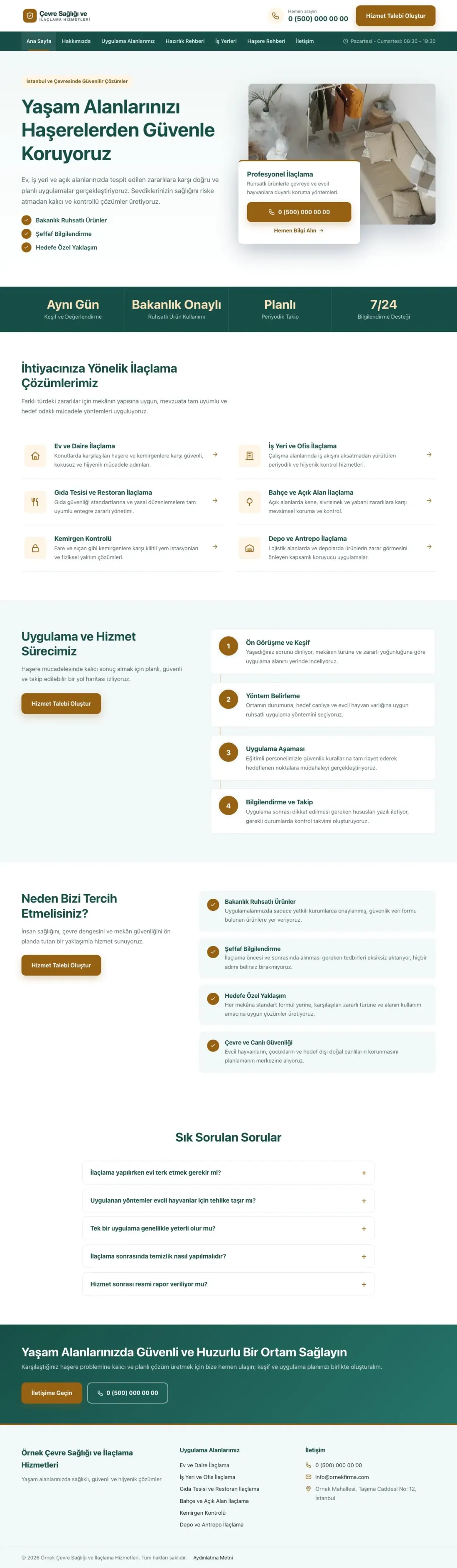Bölünmüş Petrol Turuncu – Haşere İlaçlama Web Sitesi ana sayfa görünümü