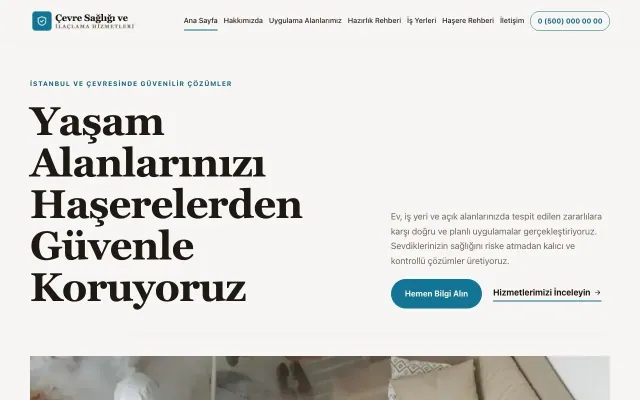Editoryal Kahve Turkuaz – Haşere İlaçlama Web Sitesi ana sayfa görünümü