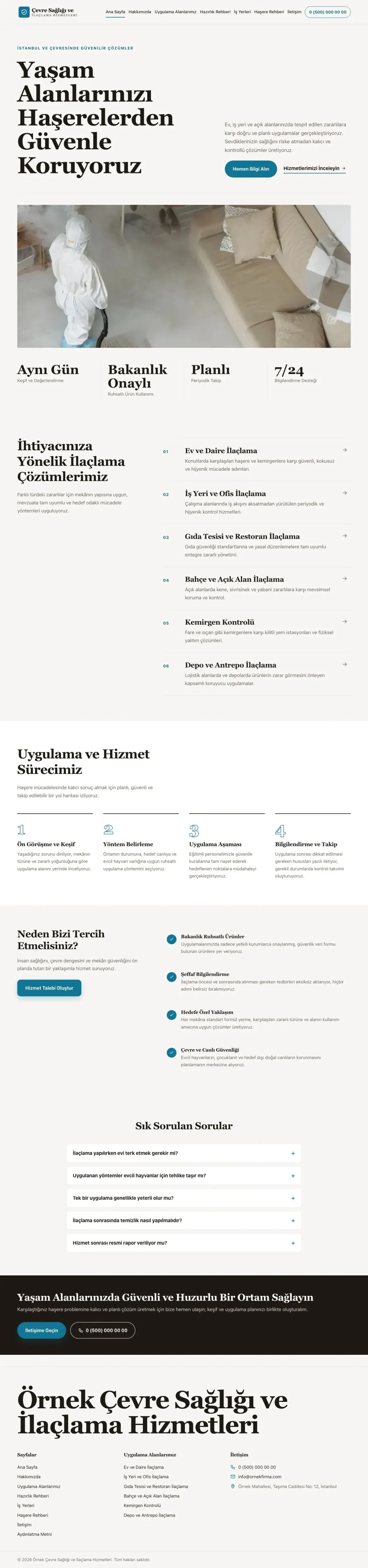 Editoryal Kahve Turkuaz – Haşere İlaçlama Web Sitesi ana sayfa görünümü