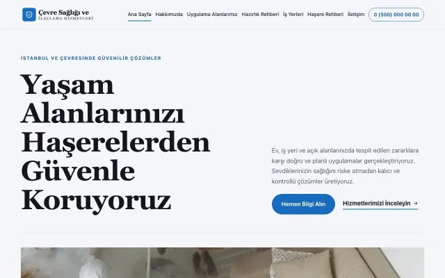 Editoryal Lacivert Mavi – Haşere İlaçlama Web Sitesi ana sayfa görünümü