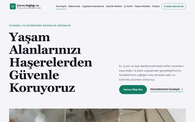 Editoryal Mor Turkuaz – Haşere İlaçlama Web Sitesi ana sayfa görünümü