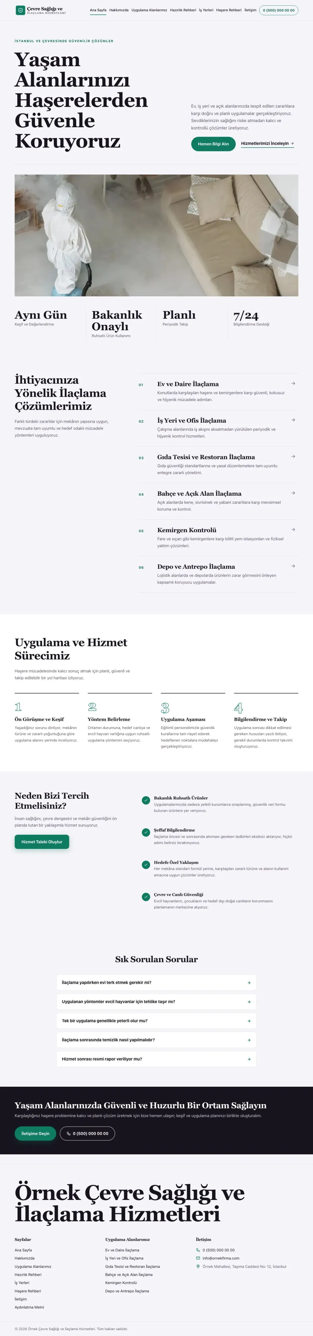 Editoryal Mor Turkuaz – Haşere İlaçlama Web Sitesi ana sayfa görünümü