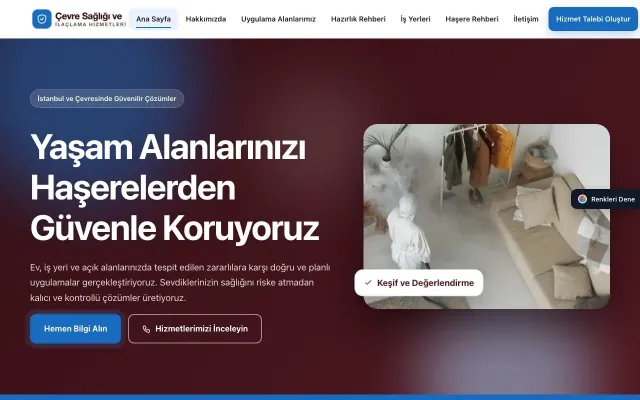 Haşere İlaçlama için Hareketli Bordo Mavi – Haşere İlaçlama Web Sitesi ana sayfa görünümü