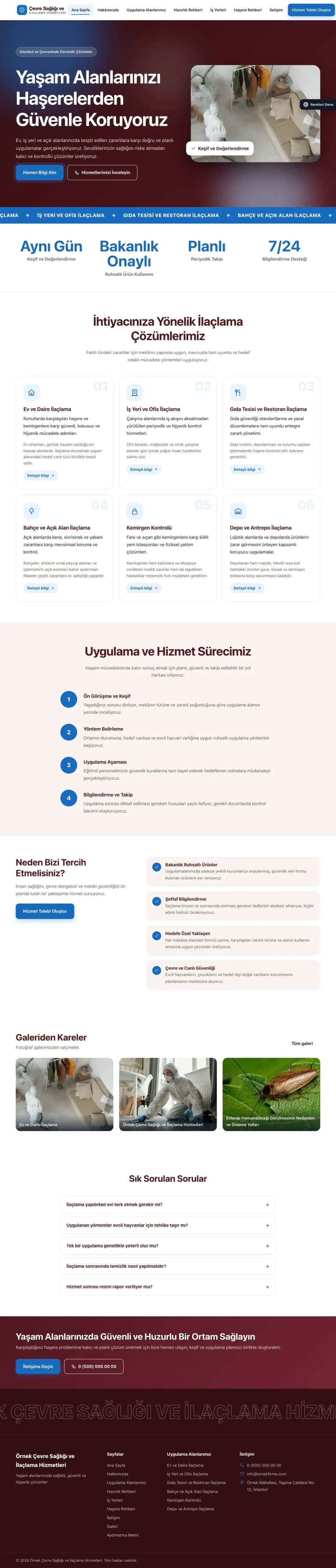 Haşere İlaçlama için Hareketli Bordo Mavi – Haşere İlaçlama Web Sitesi ana sayfa görünümü