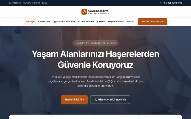 Merkez Mavi Turuncu – Haşere İlaçlama Web Sitesi ana sayfa görünümü