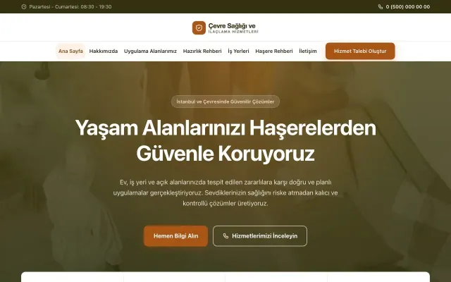 Merkez Zeytin Turuncu – Haşere İlaçlama Web Sitesi ana sayfa görünümü