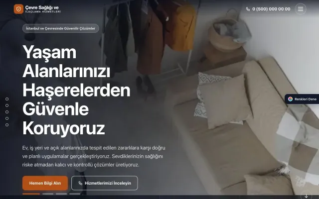 Haşere İlaçlama için Tam Ekran Mor Turuncu – Haşere İlaçlama Web Sitesi ana sayfa görünümü