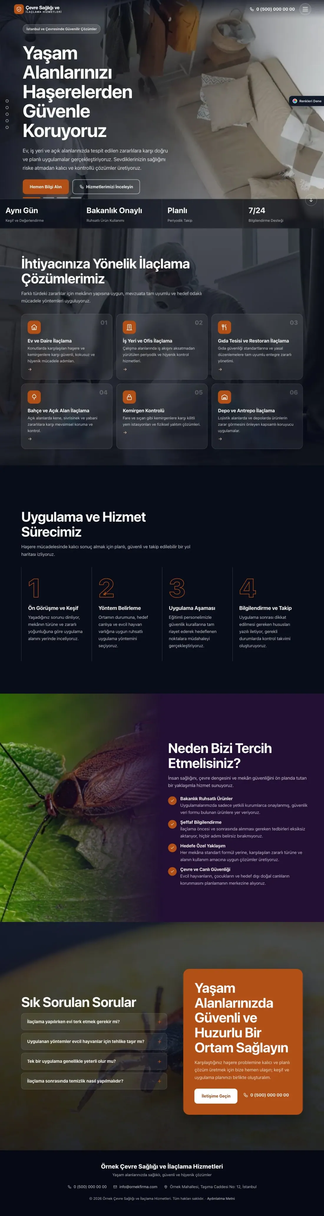 Haşere İlaçlama için Tam Ekran Mor Turuncu – Haşere İlaçlama Web Sitesi ana sayfa görünümü