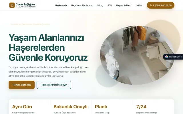 Haşere İlaçlama için Tek Sayfa Petrol Turuncu – Haşere İlaçlama Web Sitesi ana sayfa görünümü