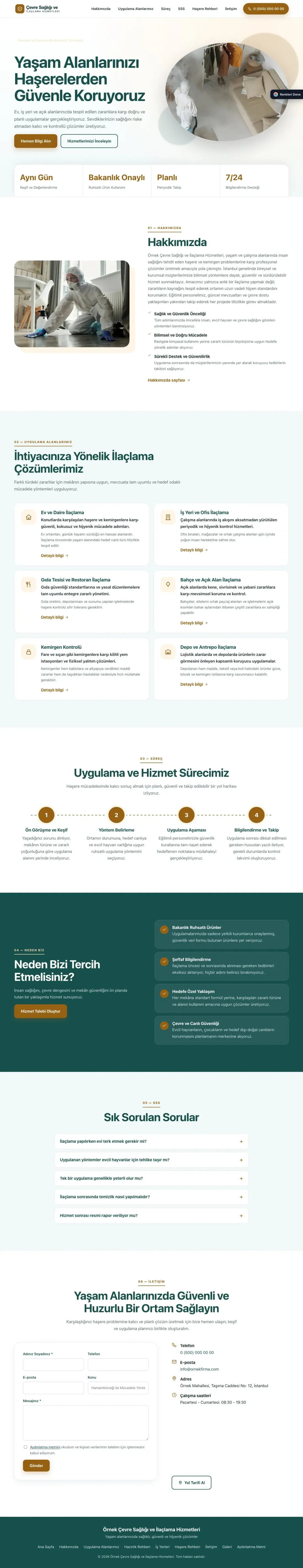 Haşere İlaçlama için Tek Sayfa Petrol Turuncu – Haşere İlaçlama Web Sitesi ana sayfa görünümü