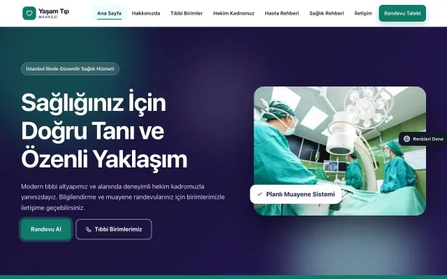 Hastane ve Poliklinik için Hareketli Lacivert Turkuaz – Hastane ve Poliklinik Web Sitesi ana sayfa görünümü