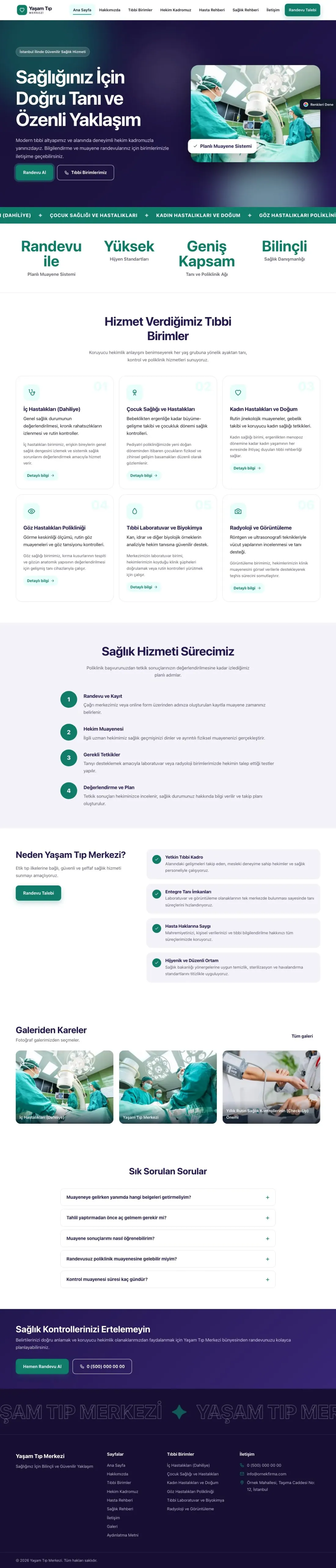 Hastane ve Poliklinik için Hareketli Lacivert Turkuaz – Hastane ve Poliklinik Web Sitesi ana sayfa görünümü