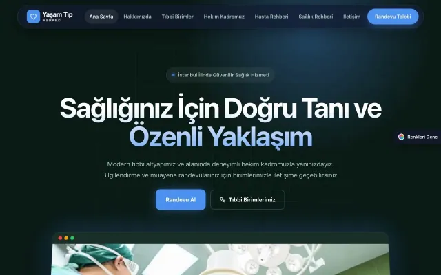 Hastane ve Poliklinik için Koyu Modern Petrol Mavi – Hastane ve Poliklinik Web Sitesi ana sayfa görünümü