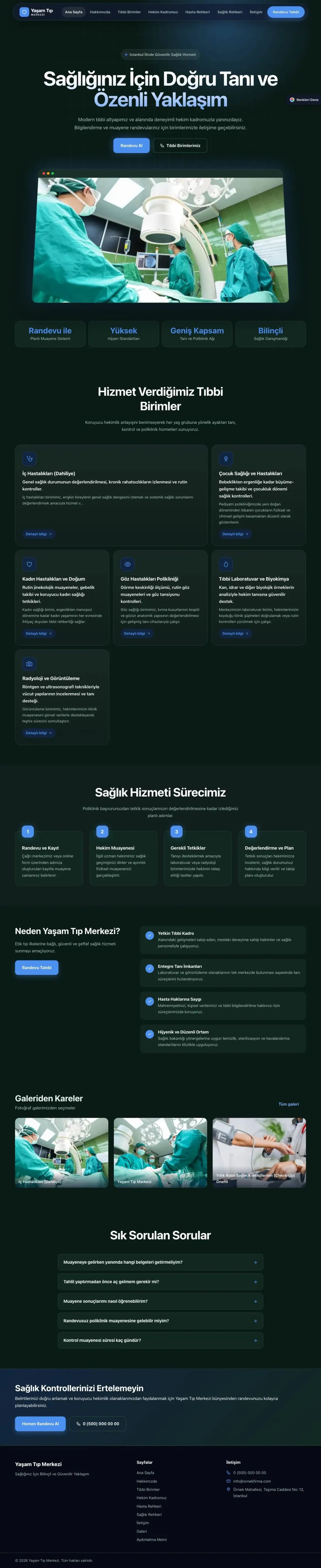 Hastane ve Poliklinik için Koyu Modern Petrol Mavi – Hastane ve Poliklinik Web Sitesi ana sayfa görünümü