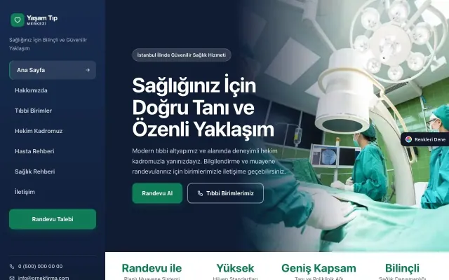 Hastane ve Poliklinik için Sol Menü Mavi Turkuaz – Hastane ve Poliklinik Web Sitesi ana sayfa görünümü