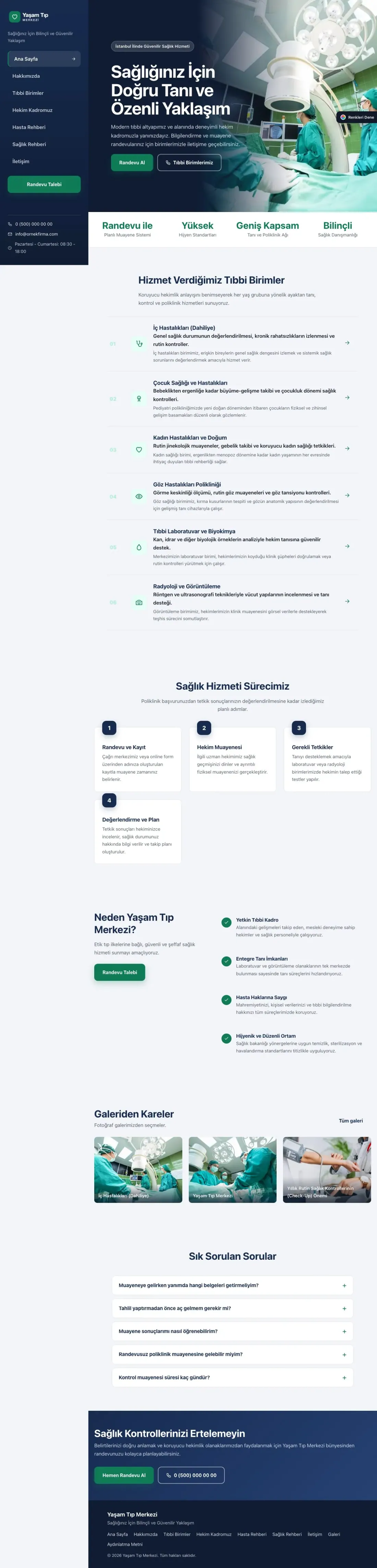 Hastane ve Poliklinik için Sol Menü Mavi Turkuaz – Hastane ve Poliklinik Web Sitesi ana sayfa görünümü