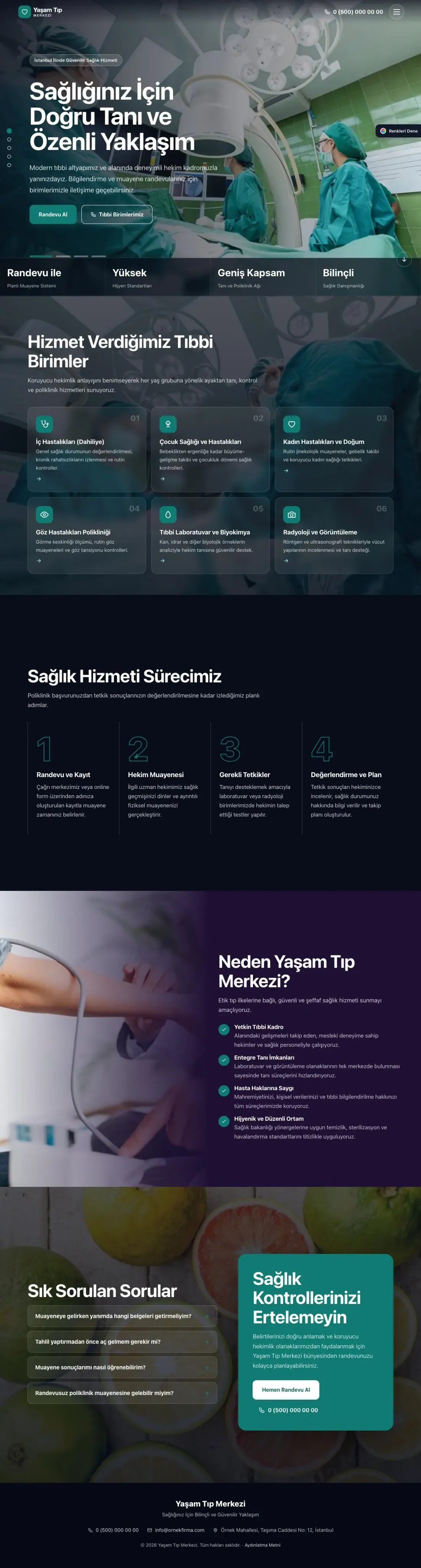 Hastane ve Poliklinik için Tam Ekran Mor Turkuaz – Hastane ve Poliklinik Web Sitesi ana sayfa görünümü