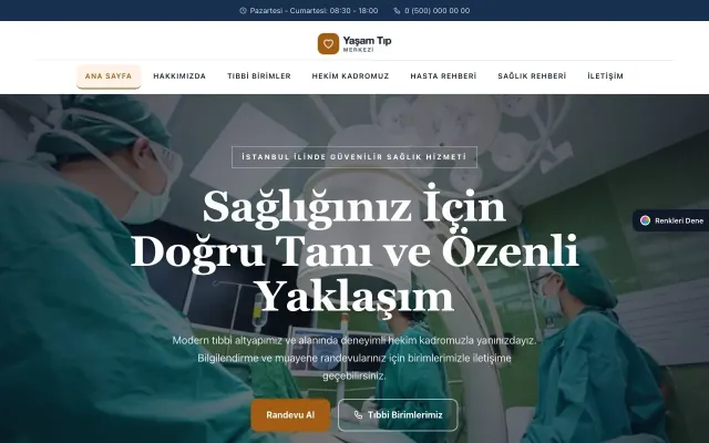 Hastane ve Poliklinik için Zigzag Mavi Turuncu – Hastane ve Poliklinik Web Sitesi ana sayfa görünümü
