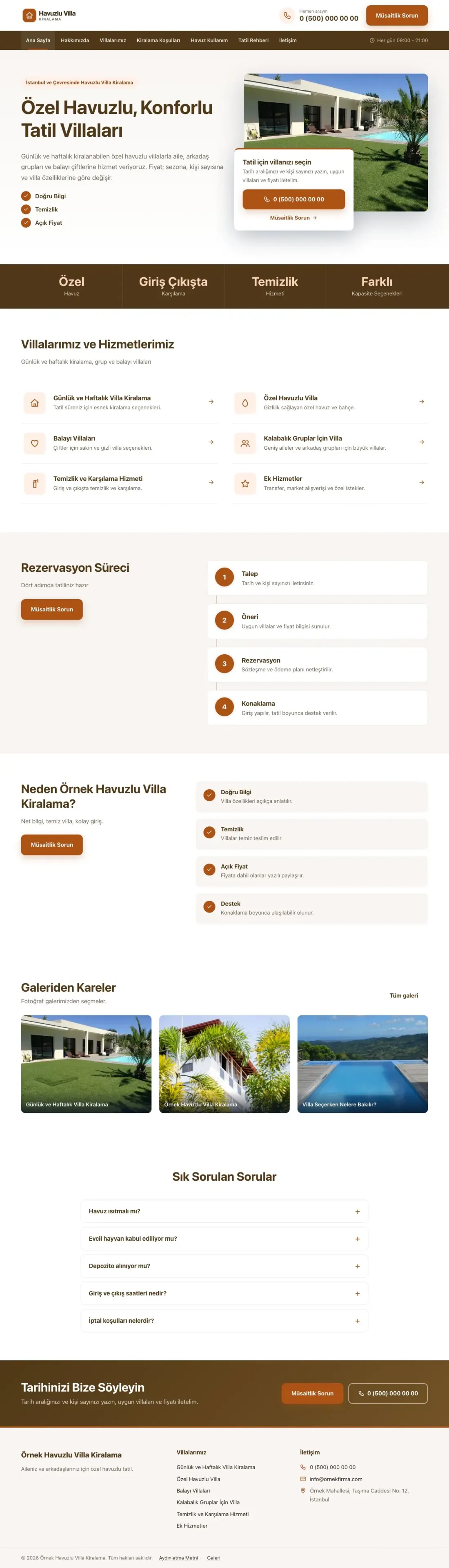 Havuzlu Villa Kiralama için Bölünmüş Kahve Turuncu – Havuzlu Villa Kiralama Web Sitesi ana sayfa görünümü
