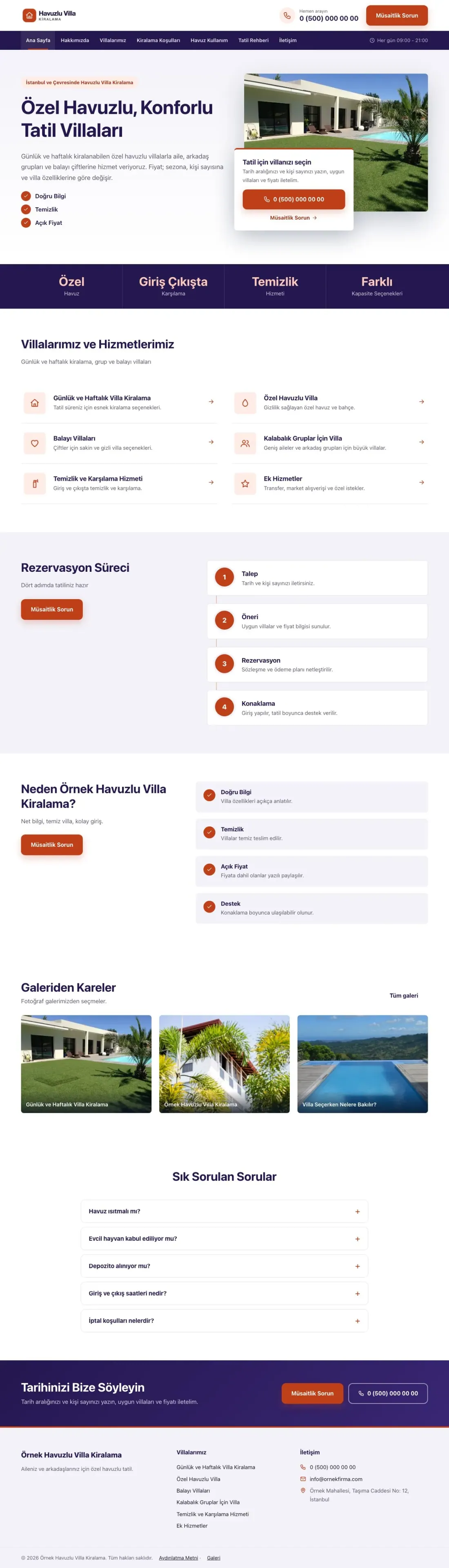 Havuzlu Villa Kiralama için Bölünmüş Lacivert Turuncu – Havuzlu Villa Kiralama Web Sitesi ana sayfa görünümü