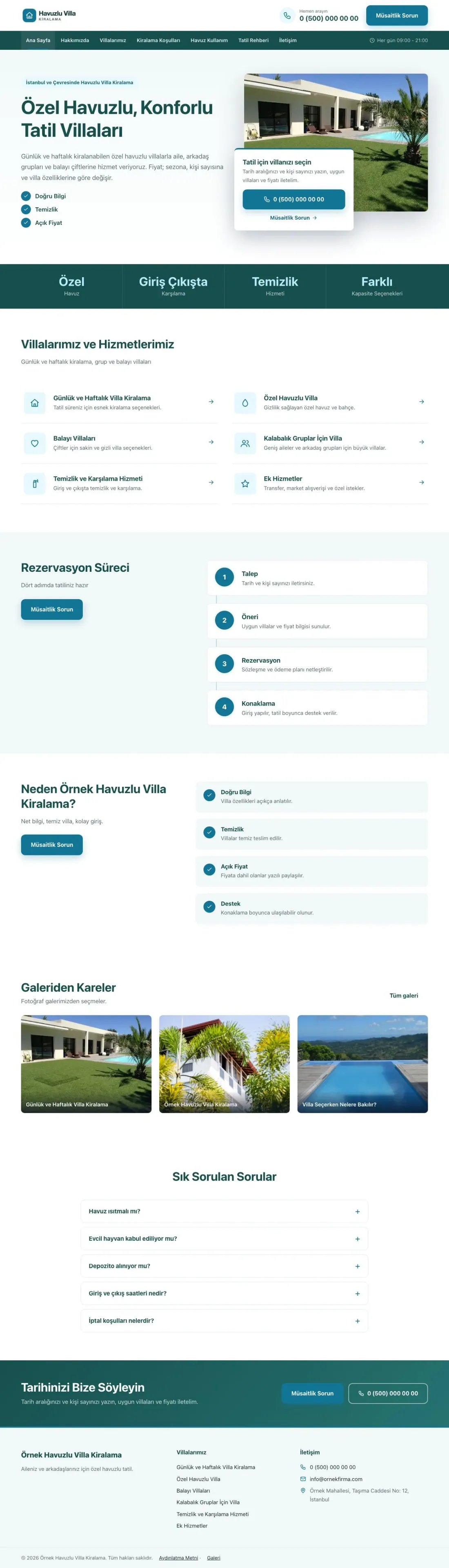 Havuzlu Villa Kiralama için Bölünmüş Petrol Turkuaz – Havuzlu Villa Kiralama Web Sitesi ana sayfa görünümü