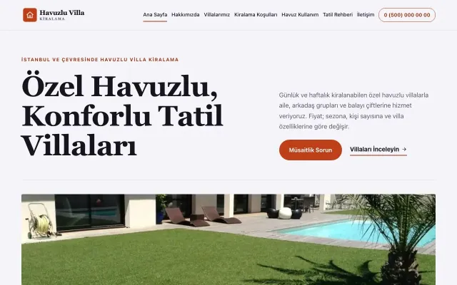 Havuzlu Villa Kiralama için Dergi Editoryal Lacivert Turuncu – Havuzlu Villa Kiralama Web Sitesi ana sayfa görünümü