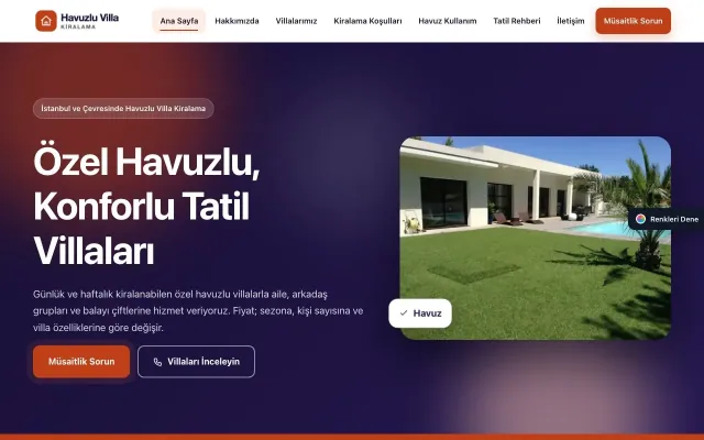 Havuzlu Villa Kiralama için Hareketli Lacivert Turuncu – Havuzlu Villa Kiralama Web Sitesi ana sayfa görünümü