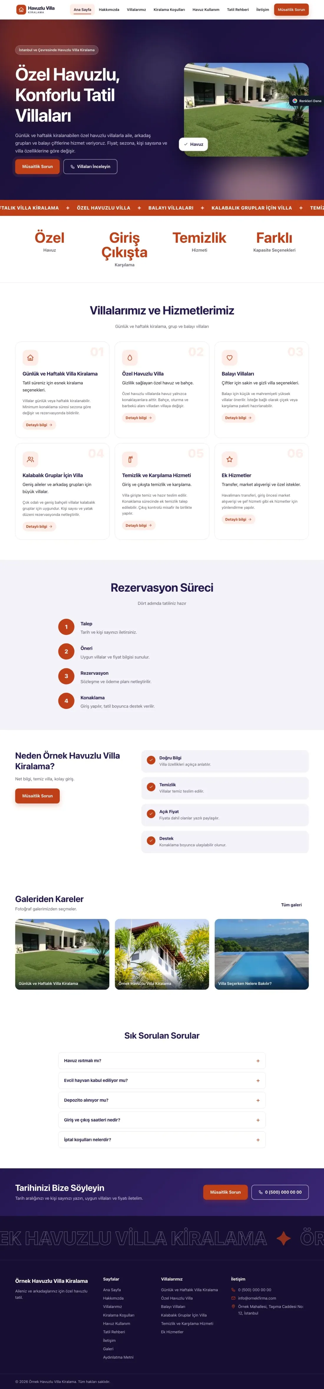 Havuzlu Villa Kiralama için Hareketli Lacivert Turuncu – Havuzlu Villa Kiralama Web Sitesi ana sayfa görünümü