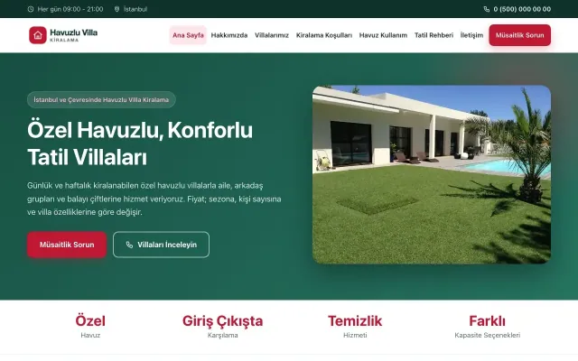 Havuzlu Villa Kiralama için Klasik Petrol Kırmızı – Havuzlu Villa Kiralama Web Sitesi ana sayfa görünümü