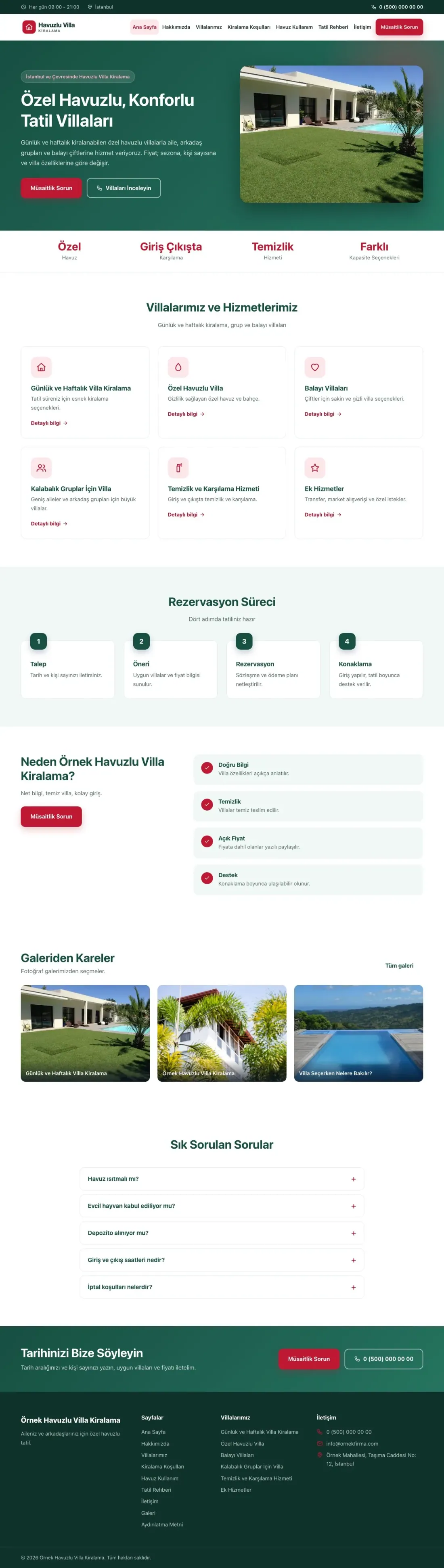 Havuzlu Villa Kiralama için Klasik Petrol Kırmızı – Havuzlu Villa Kiralama Web Sitesi ana sayfa görünümü